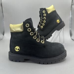 Timberland Premium 6-Inch Boots Toddler Size 10 Black Gold Waterproof Insulated